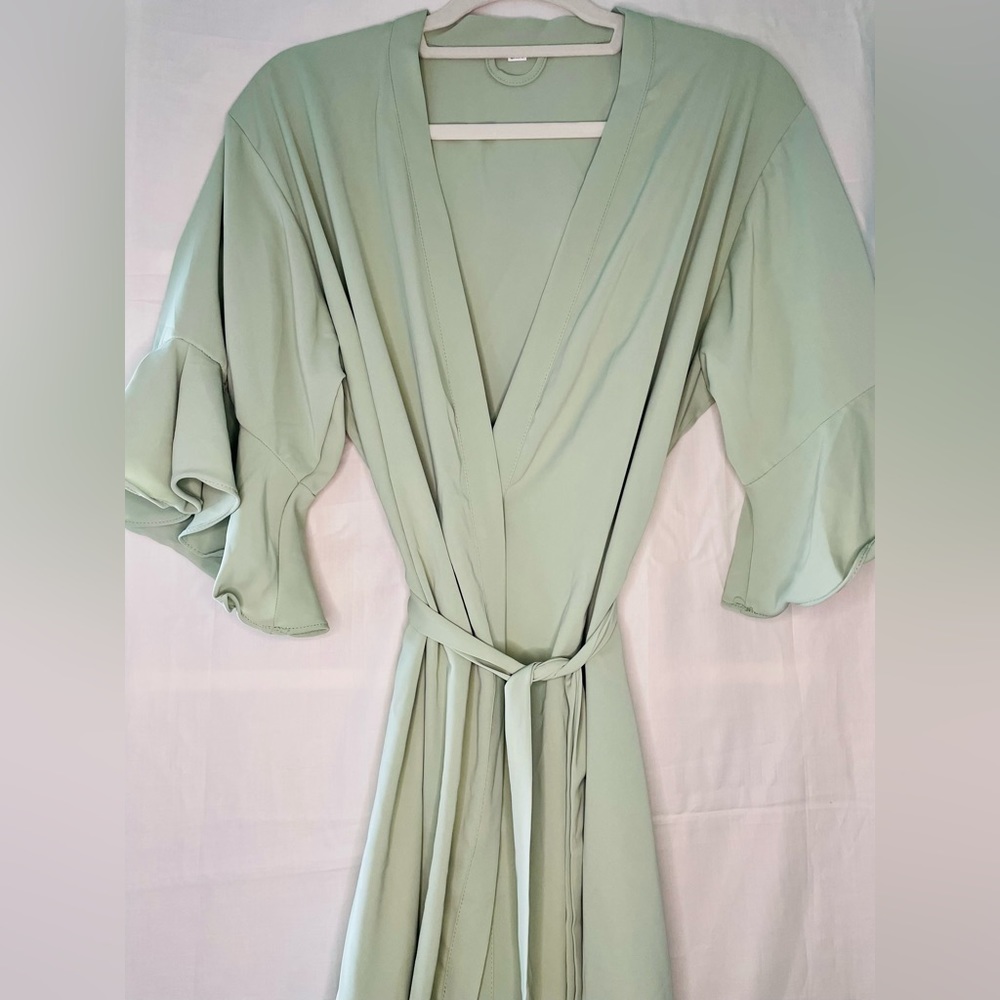 Sage Green Ruffle Trim Bridal Robe